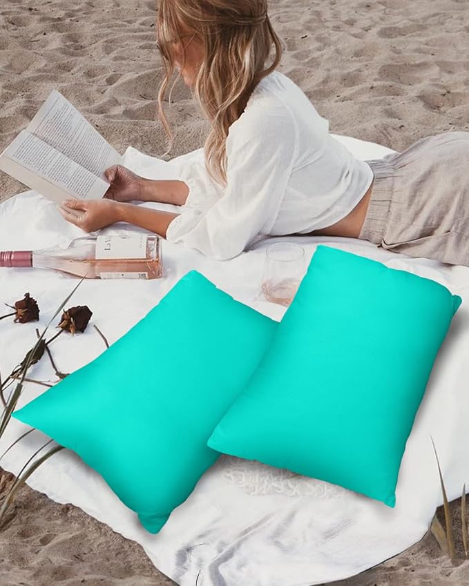 Outdoor Waterproof Throw Pillow Covers Set of 2 Teal Green Pattern Lumbar Pillowcases 20x12 Inches Pure Colour Patio Decorative Pillows Cushion Case Patio Pillows for Couch Bed Chair Garden
