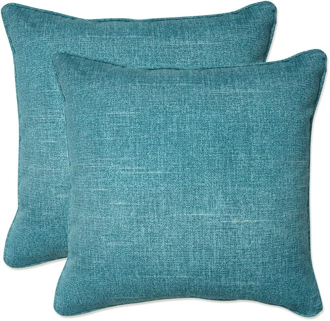 Pillow Perfect Tory Solid Indoor/Outdoor Small Throw Pillow Plush Fill, Weather and Fade Resistant, Small Throw - 16.5" x 16.5", Aqua, 2 Count