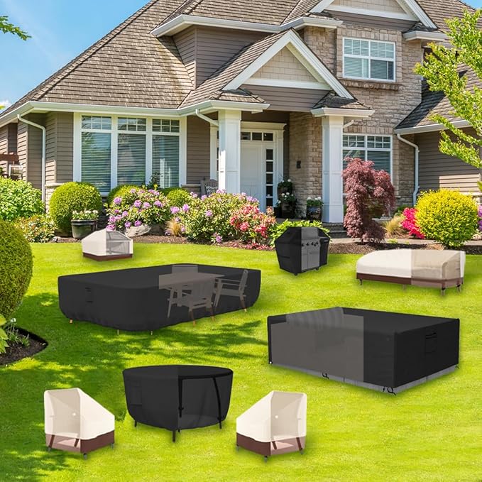 Tuyeho Round Patio Furniture Cover, Durable Oxford Fabric for Outdoor Round Table, Waterproof, UV & Rip Resistant Patio Table and Chairs Set Cover, 62"DIA x 28"H Black