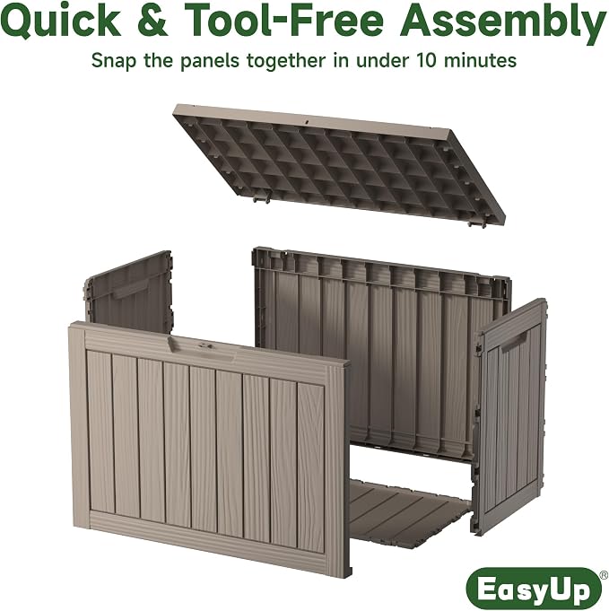 EasyUp 55 Gallon Deck Storage Boxes Outdoor Waterproof, Resin Lockable Small Deck Box, Outside Storage Bench for Patio Cushion Funiture, Pool Accessories, Garden Tools (Gray, 55 Gallon)