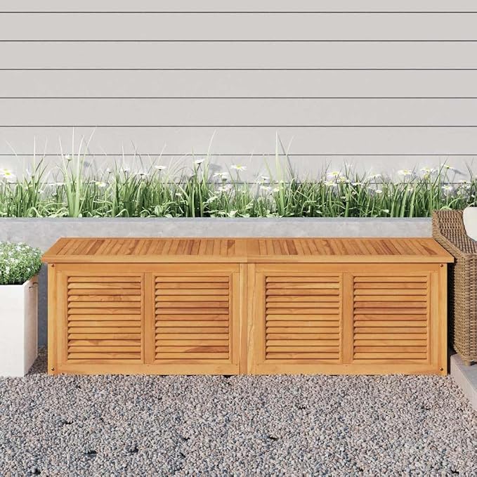 Large Solid Teak Wood Garden Storage Box, Outdoor Patio Deck Container with Waterproof Liner, 68.9 inch Rectangular Furniture for Backyard Organization