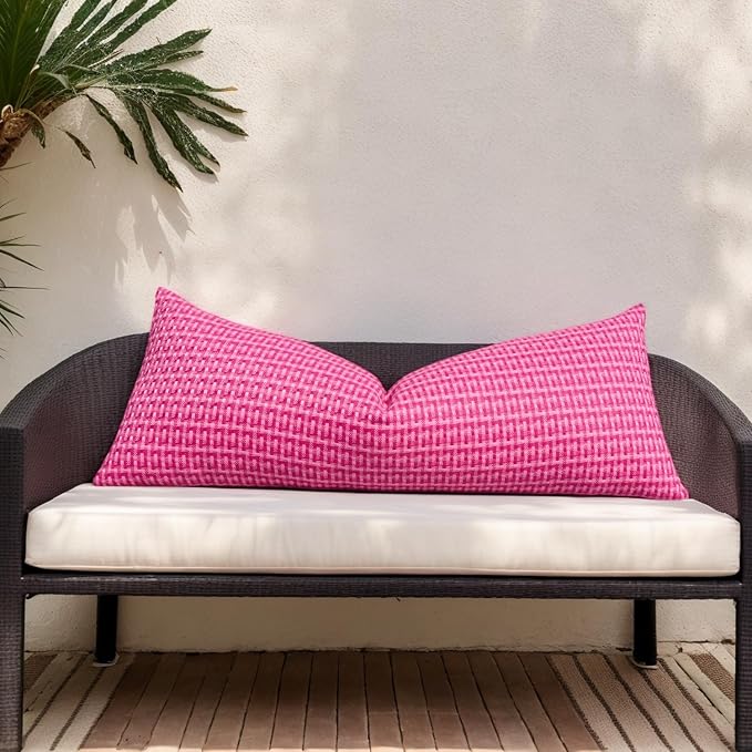 Kevin Textile Outdoor Waterproof 14"x36" Pillow Cover 1 Pack, Hot Pink | Water Resistant Weaving Faux Linen Texture Throw Pillow Covers, Outside Decorative Pillowcases for Garden Patio Balcony Couch