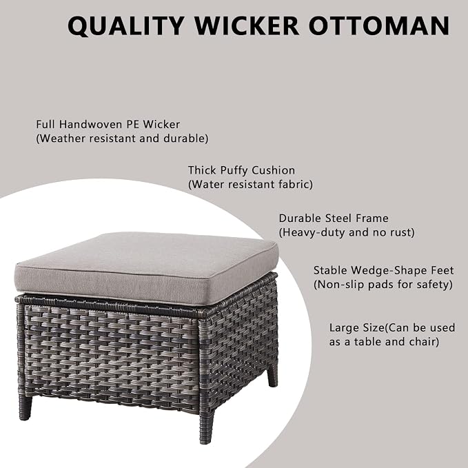 Wicker Outdoor Patio Furniture Set - 6 Piece Patio Conversation Sets with Swivel Rocker Chairs, Ottomans, Sofa and Side Table, 6 inch Cushions, Waterproof Wicker, for Porch Deck Mixed Grey/Grey