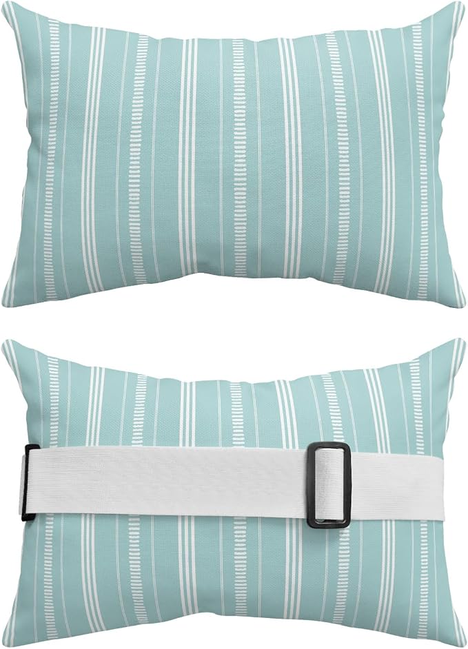 Outdoor Lumbar Pillow 12x20 Inch, Boho Mint Green Waterproof Throw Pillow Covers with Insert, Minimalist Farmhouse Striped Decorative Headrest Pillows for Office Car Travel