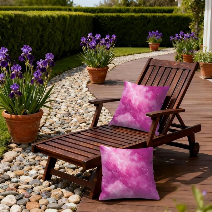 18x18 Inch Outdoor Pillow Covers Set of 2 Waterproof Throw Pillow Covers Decorative Couch Cushion Covers Pink Marble Pattern Square Pillowcases Protectors for Patio Garden Sofa