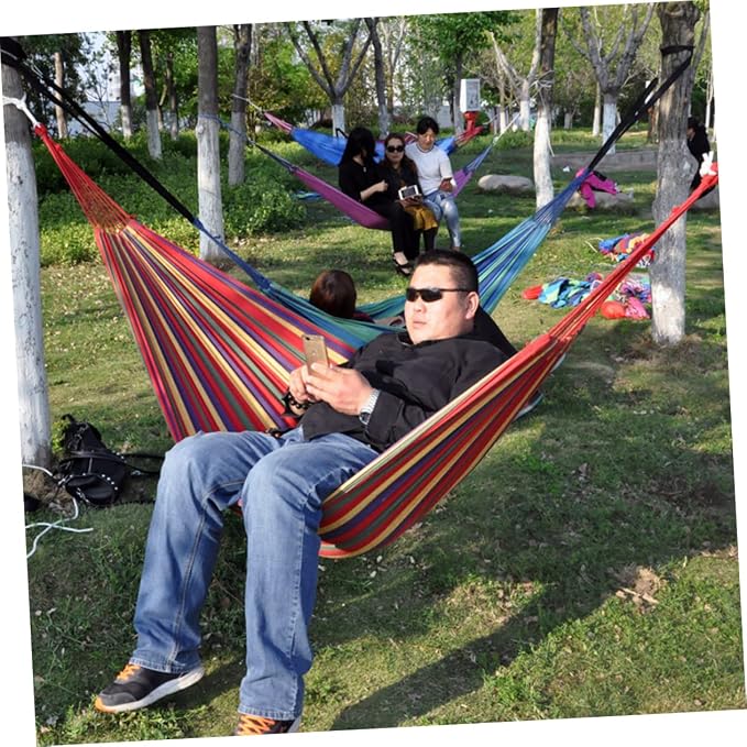 Milisten Double Thickened Canvas Hammock Outdoor Swing Chair for Camping Durable Red with Binding Ropes and Carry Bag Relaxing and Travel