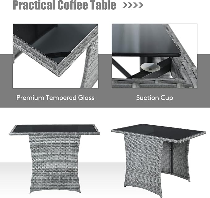 Tangkula 3 Pieces Patio Dining Set, Patiojoy Space-Saving PE Rattan Bistro Set with Tempered Glass Top Table and Cushioned Chairs, Outdoor Conversation Set for Garden, Backyard, Poolside, Porch (Red)