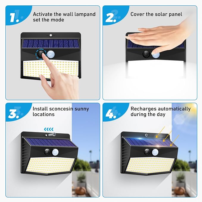 1 Pack Solar Motion Lights Outdoor, Solar Security Light with 3 Modes, IP65 Waterproof Flood Lights Outside for Camping Garden Patio Garage Backyard