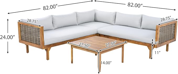 LUMISOL 4-Piece Outdoor Acacia Wood Sofa Set with Water Resistant Cushions, All Weather Patio Conversation Set with Coffee Table for Garden, Backyard, Poolside, Teak+Light Grey