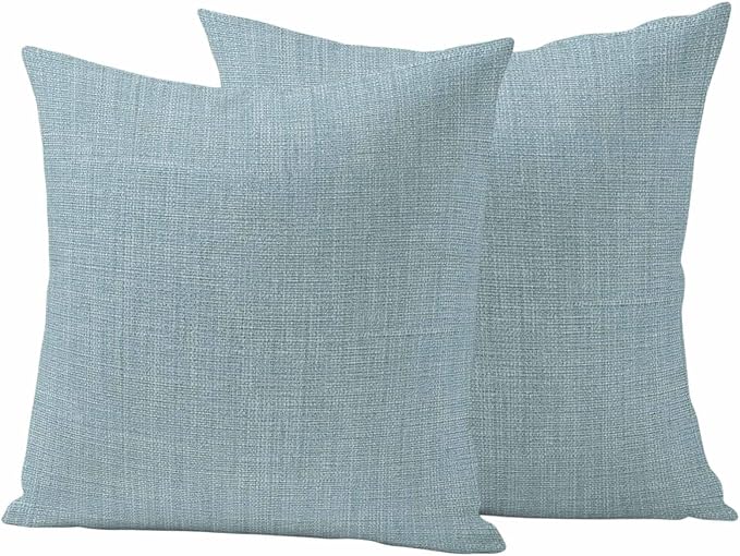 Outdoor Waterproof Throw Pillow Covers Set of 2 Blue Linen Pillowcases 26x26 Inches Farmhouse Pure Color Decorative Pillows Cushion Case Patio Pillows for Couch Bed Chair Garden