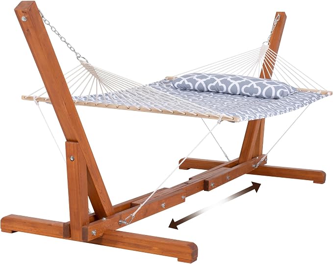 SUNCREAT Freestanding Hammocks with Stands Included, Double Quilted Hammock with Frame, 475 lbs Capacity, Gray Pattern