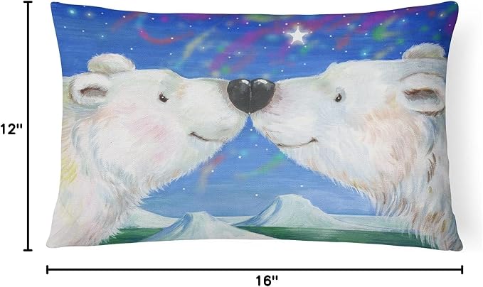 Caroline's Treasures CDCO0487PW1216 Polar Bears Polar Kiss by Debbie Cook Canvas Fabric Decorative Pillow Machine Washable, Indoor Outdoor Decorative Pillow for Couch, Bed or Patio, 12HX16W