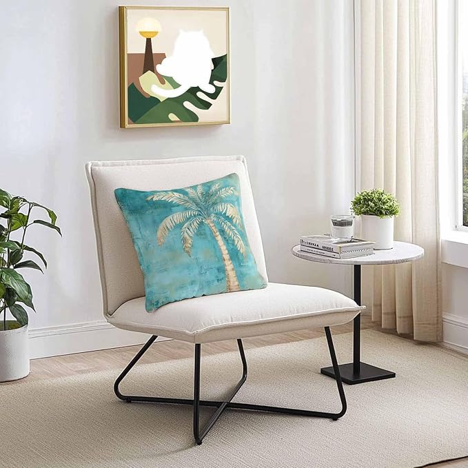 Coastal Beach Tree Green Outdoor Waterproof Pillow Covers, Vintage Tropical Flower Plant Decorative Square Throw Pillowcase Sofa Cushion Sham for Patio/Couch/Chair, 18"x18" 2 Pack