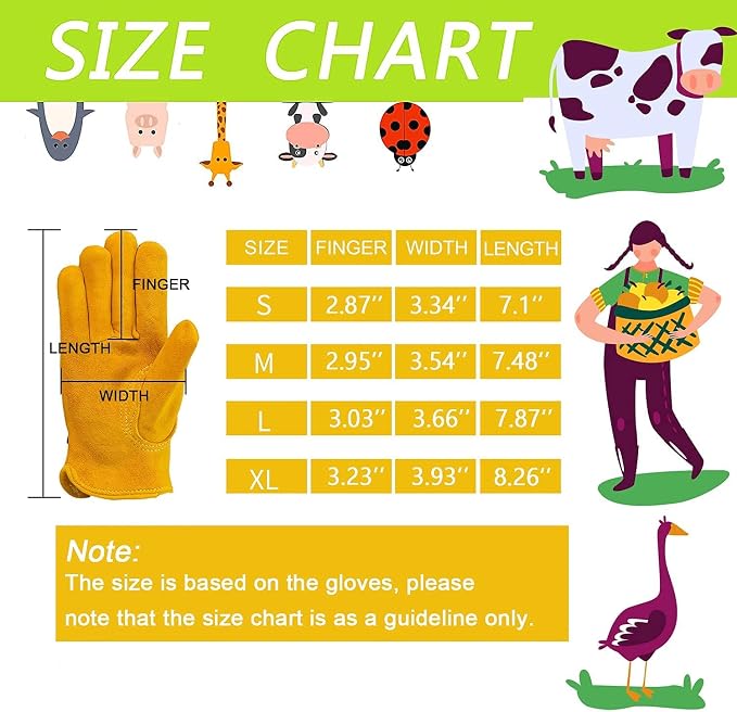 Kids Work Gloves Age 2-14, Soft Deerskin Suede Leather(12-14Y, XL) | Adjustable Band, Durable, Flexible Toddler Youth Genuine Leather Gloves for Kids Yard Work, Working, Gardening for Children