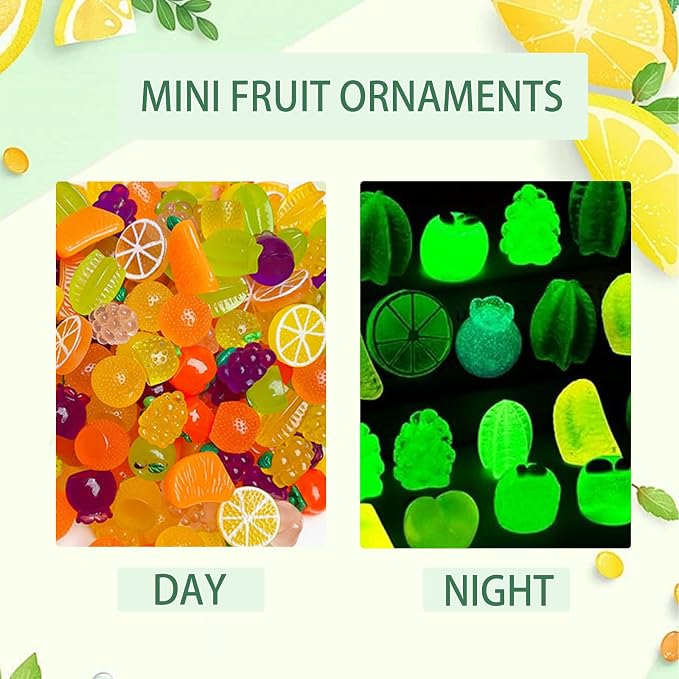 Mini Glow In The Dark Animal Resin Models, Resin Animals Mystery Bags, Individually Wrapped Blind Bags Tiny Animal Figurines, Collectible Mini Animals For Fairy Garden, DIY Crafts (50, Fruit)