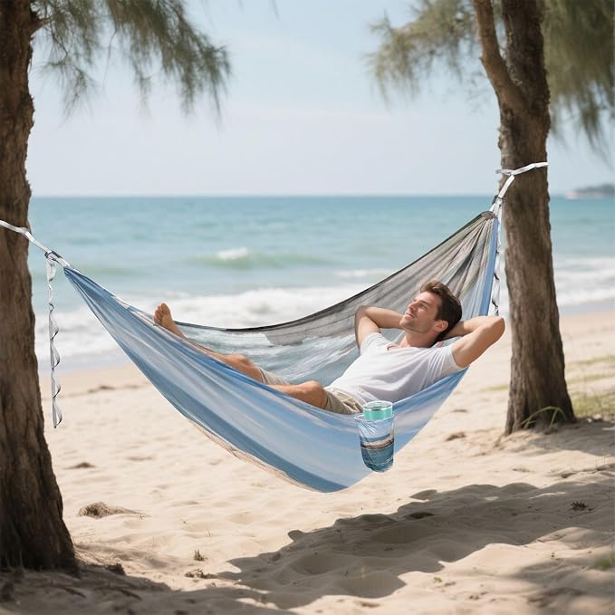 Lighthouse Camping Hammock, Portable Lightweight Single Hammock with Tree Straps and Aluminum Carabiners, 114" x 54" Travel Hammock for Hiking Backpacking Beach