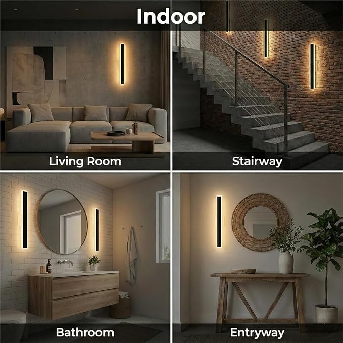 Modern Linear Outdoor Wall Lights, 32" LED Exterior Wall Sconce for Porch & Garage, IP65 Waterproof Architectural Facade Lighting, 3CCT Dimmable Matte Black Fixture for Front Door Entryway