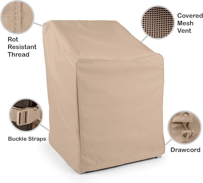 Covermates Ultima Outdoor Chair Cover – All-Weather Water & Rip-Resistant Patio Furniture Protection Heavy-Duty 600D Polyester, Mesh Vents, Buckle Straps & Drawcord, 30W x 26D x 33H, Ripstop Tan
