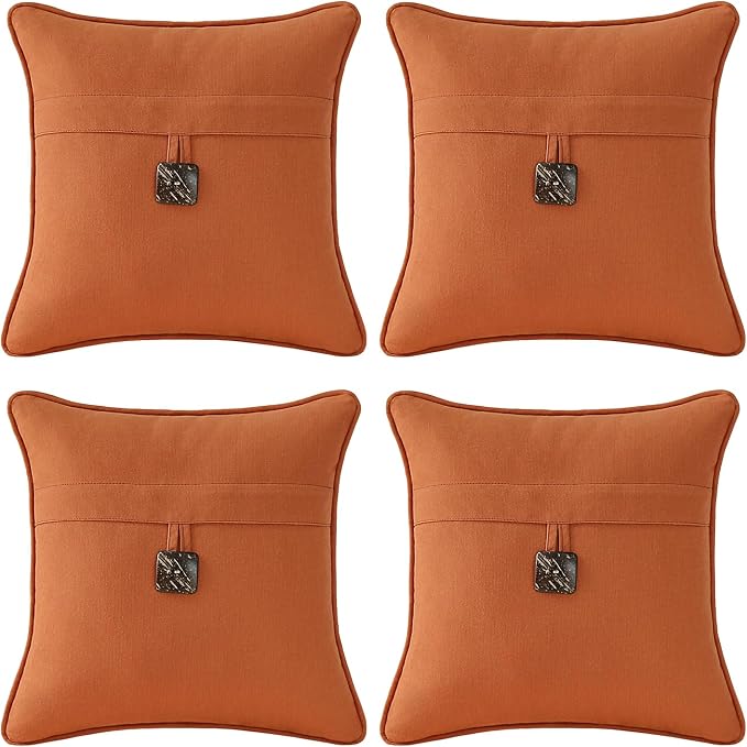 Outdoor Sunbrella Decorative Pillows with Coconut Button Pack of 4, 18" x 18" Outdoor Pillow Set for Couch Bed Throw Patio Sofa, Spectrum Cayenne
