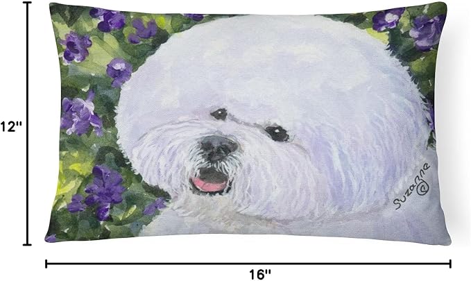 Caroline's Treasures SS8897PW1216 Bichon Frise Canvas Fabric Decorative Pillow Machine Washable, Indoor Outdoor Decorative Pillow for Couch, Bed or Patio, 12HX16W