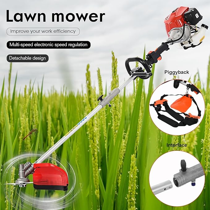 6 in 1 Gas Weed Eater, 52CC 2-Cycle Weed Eater Gas Powered, Gas Weed Wacker, 9500rpm Strong Power & Multi Functional Gas String Trimmer Brush Cutter for Yard & Garden Red