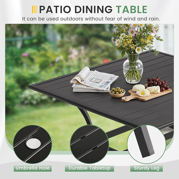 LVUYOYO 5-Piece Outdoor Patio Dining Set, Textilene Dining Chairs & Square Table Set, All-Weather Table and Chairs Set with Umbrella Hole for Backyard, Garden,Balcony,Porch (Gray)