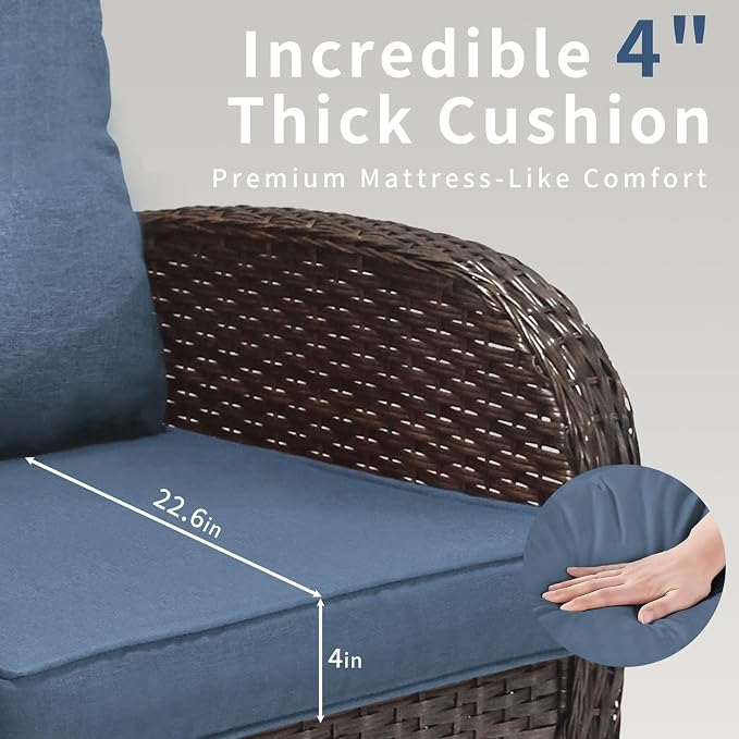 Outdoor Swivel Rocker Patio Chairs 3 Pieces，Swivel Patio Chairs with Cushions，Outdoor Swivel Rocking Chairs Set of 2 with Rattan Side Table，Patio Furniture Set for Outside Porch Deck