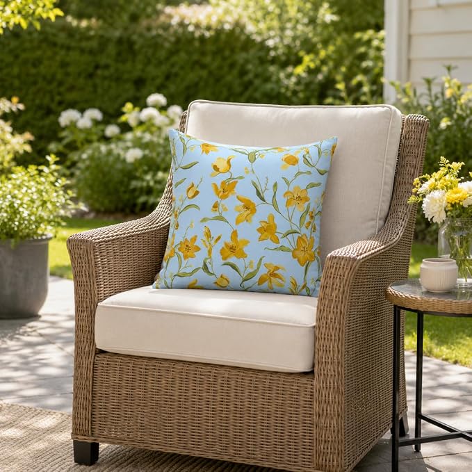 Outdoor Throw Pillows 18×18 Inch Waterproof Pillows with Inserts | Set of 2 Fade Resistant Decorative Square Pillows for Couch, Sofa and Patio Furniture