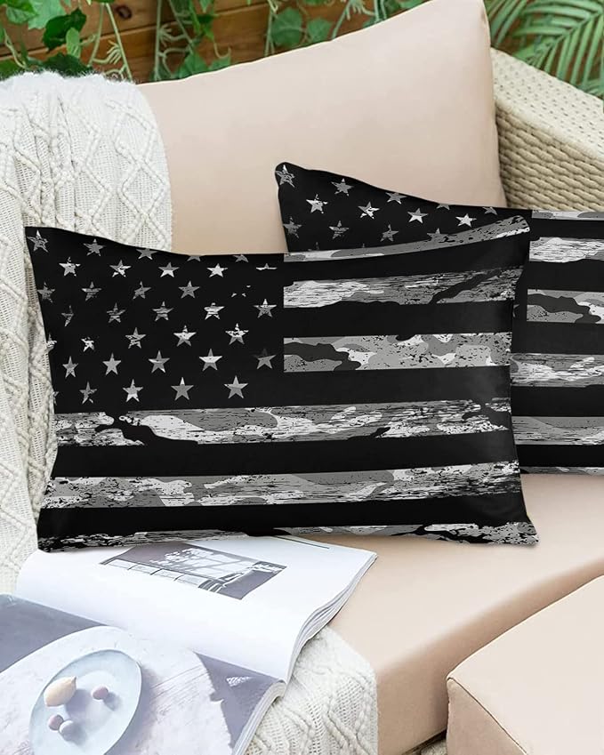 Camouflage Outdoor Throw Pillow Cover American Patriotic Flag Independence Day Waterproof Cushion Covers 2 Pack USA Star Striped Camo Pillow Cases Home Decoration for Patio Garden Couch Sofa 20x12In