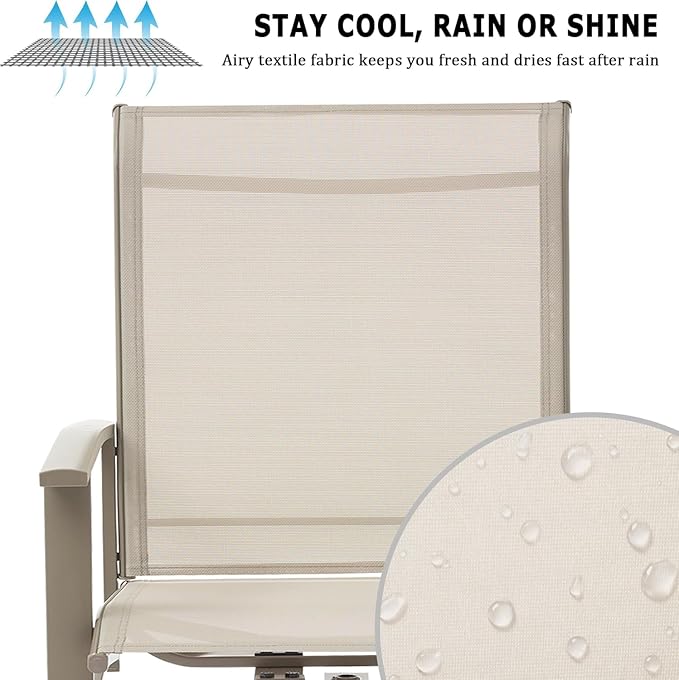 9 Piece Patio Dining Set - Round Patio Table & 8 Swivel Rocking Patio Chairs, Outdoor Patio Furniture with Textilene Fabric High Back Chairs for 8 Person, Ivory