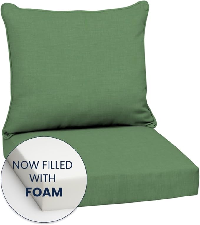 Arden Outdoor Deep Seat Cushion Set, Foam, 4-Pack, 24x24, Moss Green | Sofa, Couch, Conversation Set, Premium High-Density Foam, Never Flattens, Mold and Mildew Resistant