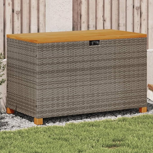 Patio Storage Box, Deck Box Organization and Storage, Deck Storage Container Box for Patio Furniture,Outdoor Cushions, Pool Supplies, Gray 43.3"x21.7"x24.8" Poly Rattan Acacia Wood