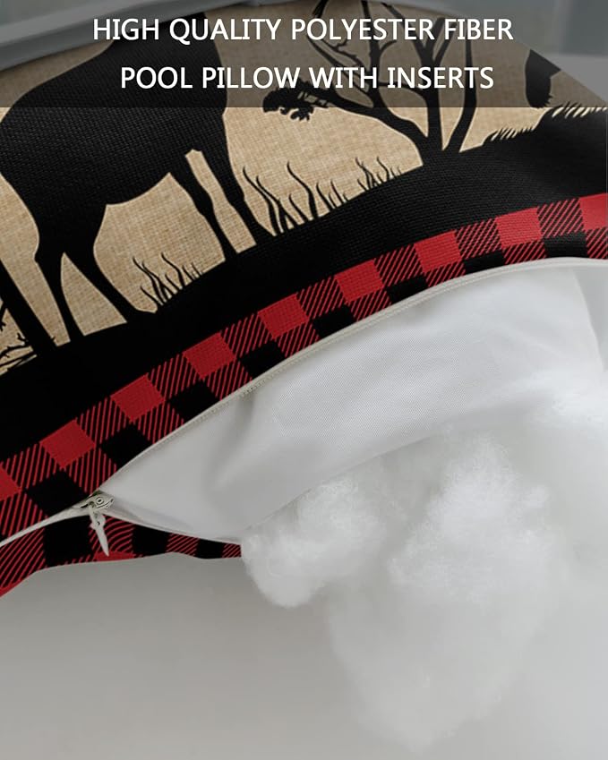 Outdoor Pillows Covers with Inserts Christmas Animal Moose Xmas Tree Waterproof Recliner Pillow with Adjustable Strap Throw Pillows for Patio Furniture Pool Lounge Chair, 11x16 inch, 1PCS