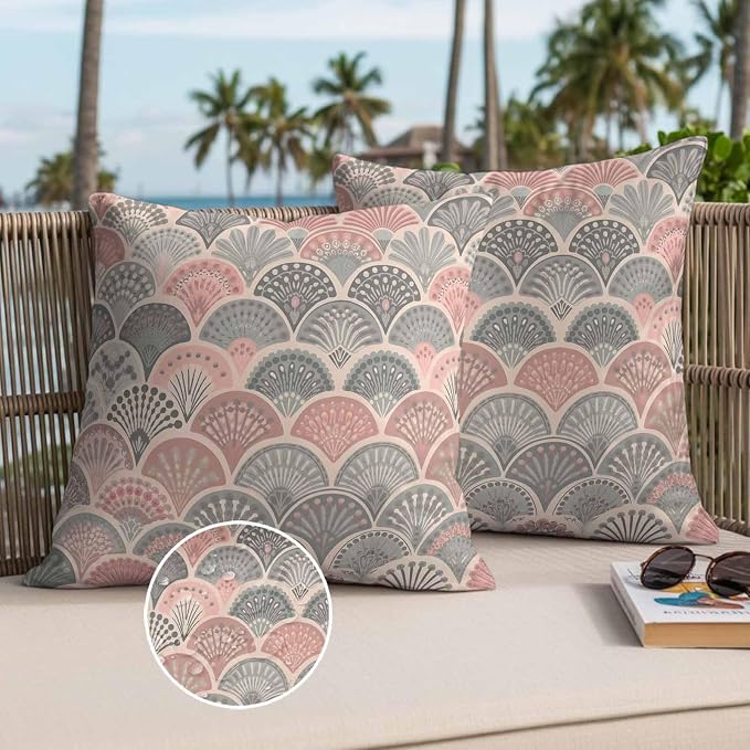 Vintage Ethnic Waterproof Outdoor Pillow Covers Set of 2 Home Decor, Colorful Abstract Geometric Motifs Art Pillowcase Patio Pillow Covers for Couch Bench Furniture Garden 20x20in