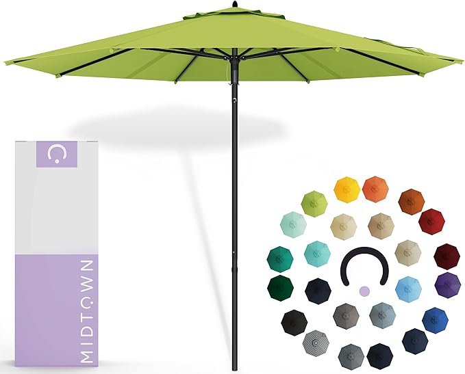 Midtown Umbrellas Push & Pop 8 Ft Patio Umbrellas with Push & Pop Mechanism, Fiberglass Ribs & Sunbrella Fabric – Outdoor Umbrella for Deck, Pool, Cafés and Hotels – Macaw Canopy, Black Pole
