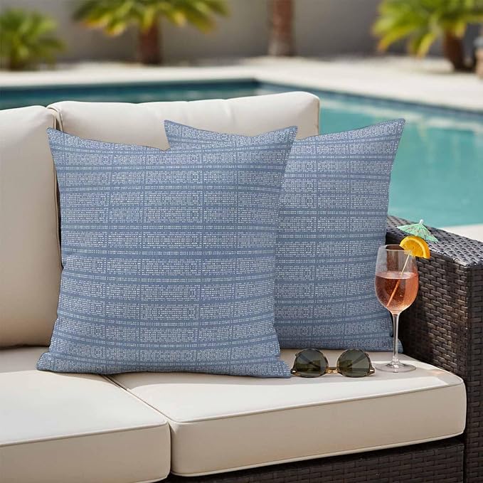 Outdoor Waterproof Throw Pillow Covers Set of 2 Blue Stripes Grain Pillowcases 20x20 Inches Solid Color Decorative Pillows Cushion Case Patio Pillows for Couch Bed Chair Garden