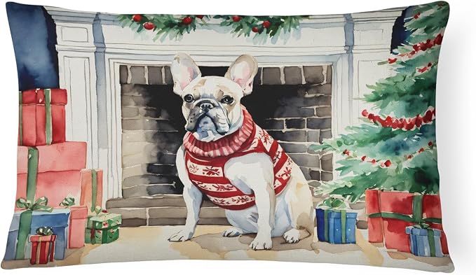 Caroline's Treasures DAC2660PW1216 French Bulldog Cozy Christmas Throw Pillow Machine Washable, Indoor Outdoor Decorative Pillow for Couch, Bed or Patio, 12HX16W
