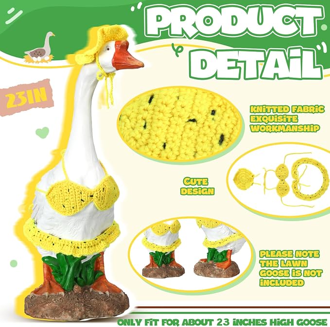 Soulchen 1 Set Summer Porch Goose Outfit 23 Inch Cement Bikini Goose Clothes Dress Clothes and Hat Costume Set for Summer Garden Yard Decor