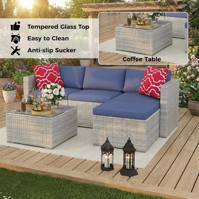 Litake 5 Piece Patio Furniture Sets, Modular Sectional Sofa Set, All-Weather PE Rattan Wicker with Cushions, Conversation Furniture for Backyard, Poolside & Garden