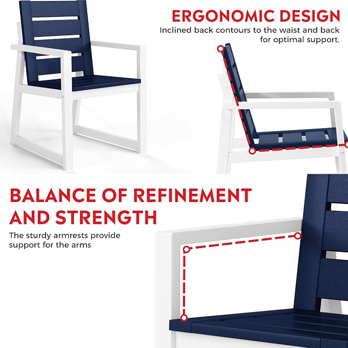 Costaelm Stinson HDPE Plastic Outdoor Patio Dining Arm Chair, Navy Blue