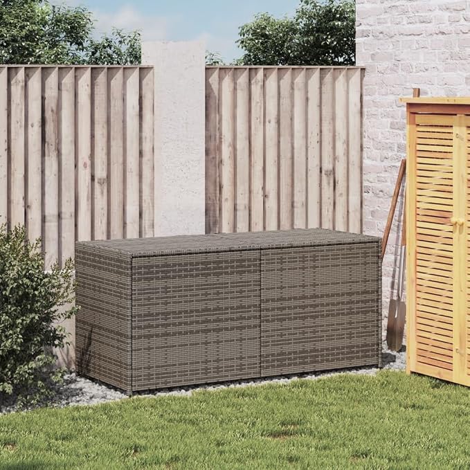 Grey PE Rattan and Powder-Coated Steel Garden Storage Box Medium Size 47.2x19.7x22.0 Inches 283L Capacity Outdoor Organizer with UV-Proof Water-Resistant Construction