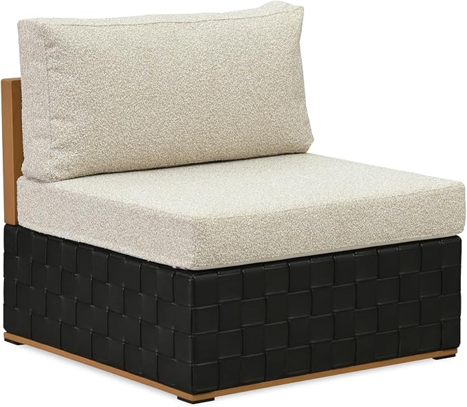 PURPLE LEAF Patio Furniture Set Armless Chair Outdoor Sectional Sofa Patio Conversation Set with Olefin-Blend Fabric and Modern PU Leather Base, Patio Couch for Porch, Balcony, Garden, Black