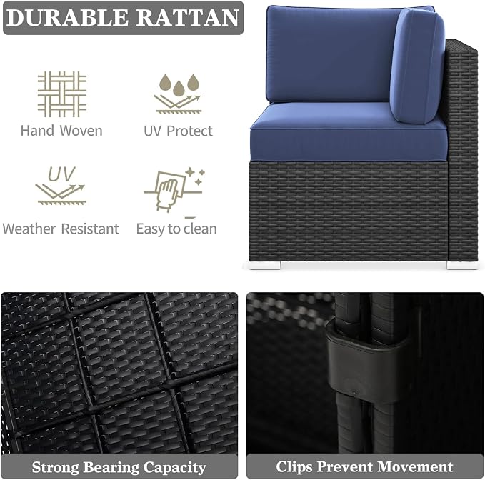 LayinSun 13 Pieces Patio Furniture Set with Fire Pit Table, Black Rattan Modular Sectional Outdoor Conversation Sofa Set, Swivel Rocking Chairs Set