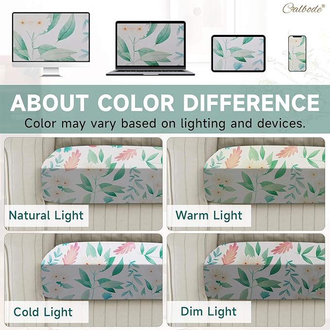 CALBODE 8Pcs Stretch Patio Cushion Cover, Fresh Botanical Printed Couch & Sofa Slipcovers for Patio Furniture Cushions Washable Reusable Couch Covers Replacement for Spring Summer (Cover Only)