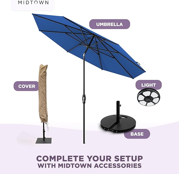 Midtown Umbrellas – The Swilt 9 Ft Patio Umbrella with 360° Swivel & Tilt Mechanism, Sunbrella Fabric & 8 Fiberglass Ribs – Outdoor Umbrella for Deck, Pool & Cafes – Dark Blue Canopy, Black Pole