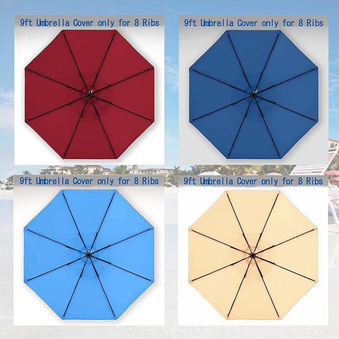 Patio Umbrella 9 ft Replacement Canopy for 8 Rib，Patio Umbrella Replacement Canopy Market Umbrella Top Fit Outdoor Umbrella Canopy（Only the top cover）
