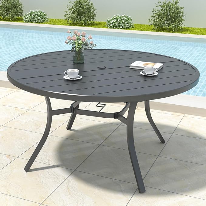Anmutig 7 Piece Outdoor Patio Dining Set with 6 Swivel Dining Chairs & 54" Round Dining Table, All Weather Dining Furniture Set for Lawn Garden Blue