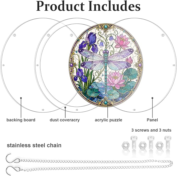 Acrylic Puzzle Suncatcher, Sun Catchers Puzzle for Window Hanging | 8.2 Inch Iris Dragonfly DIY Suncatcher Puzzle for Adults, Ideal Gifts for Women, Men, Wife, Mom, Home & Garden Decor