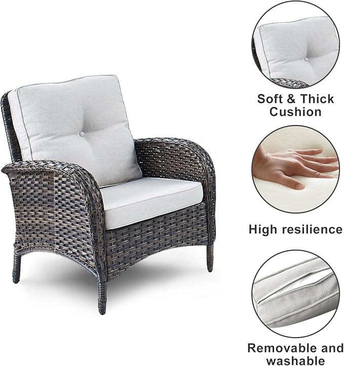 HUMMUH 4-Piece Patio Furniture Wicker Outdoor Conversation Set,All-Weather Rattan Outdoor Sofa Set Patio Chairs Coffee Table for Backyard,Porch,Deck