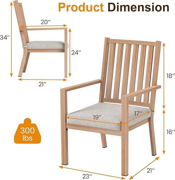 RoyalCraft Aluminum Outdoor Patio Chairs Set of 6, Outdoor Chairs with Waterproof Cushions, Outdoor Dining Chairs with Armrests, Metal Patio Furniture Set for Porch, Balcony, Deck, Backyard, Brown